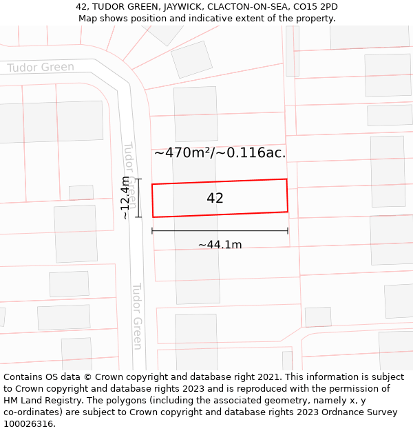 42, TUDOR GREEN, JAYWICK, CLACTON-ON-SEA, CO15 2PD: Plot and title map