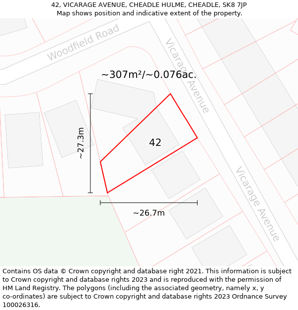 42, VICARAGE AVENUE, CHEADLE HULME, CHEADLE, SK8 7JP: Plot and title map