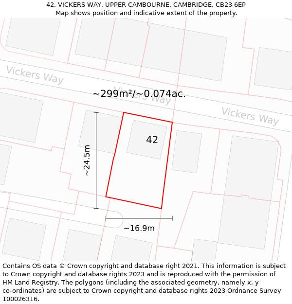 42, VICKERS WAY, UPPER CAMBOURNE, CAMBRIDGE, CB23 6EP: Plot and title map