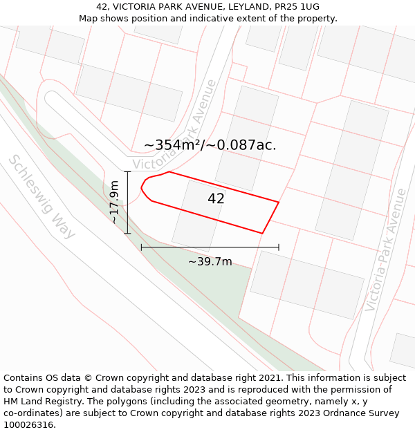 42, VICTORIA PARK AVENUE, LEYLAND, PR25 1UG: Plot and title map