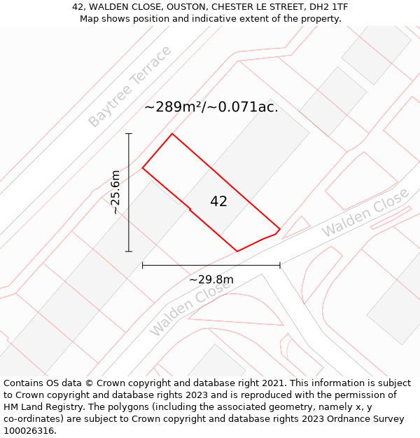 42, WALDEN CLOSE, OUSTON, CHESTER LE STREET, DH2 1TF: Plot and title map