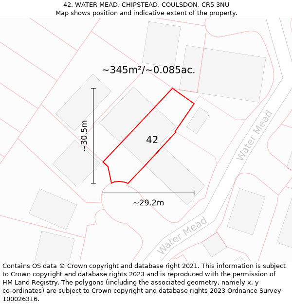 42, WATER MEAD, CHIPSTEAD, COULSDON, CR5 3NU: Plot and title map