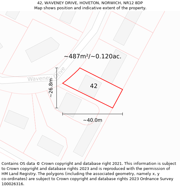 42, WAVENEY DRIVE, HOVETON, NORWICH, NR12 8DP: Plot and title map