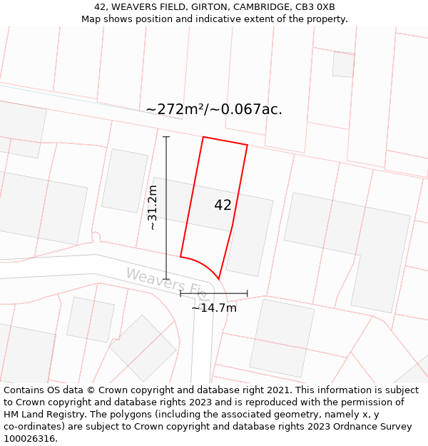 42, WEAVERS FIELD, GIRTON, CAMBRIDGE, CB3 0XB: Plot and title map