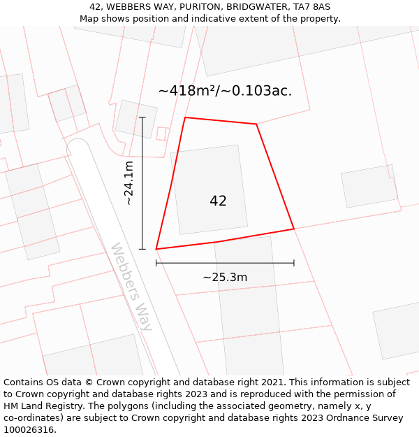 42, WEBBERS WAY, PURITON, BRIDGWATER, TA7 8AS: Plot and title map