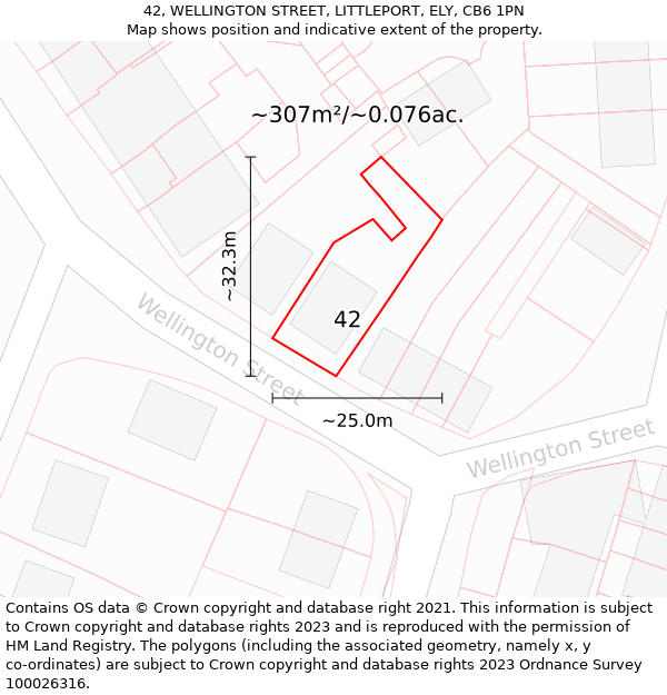 42, WELLINGTON STREET, LITTLEPORT, ELY, CB6 1PN: Plot and title map