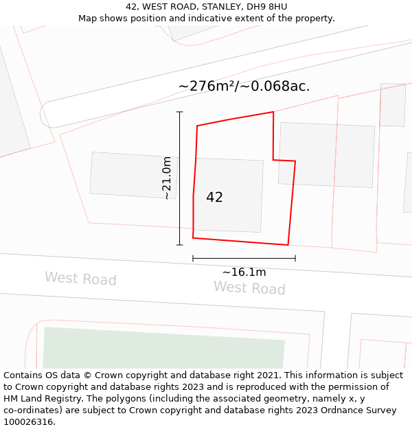 42, WEST ROAD, STANLEY, DH9 8HU: Plot and title map
