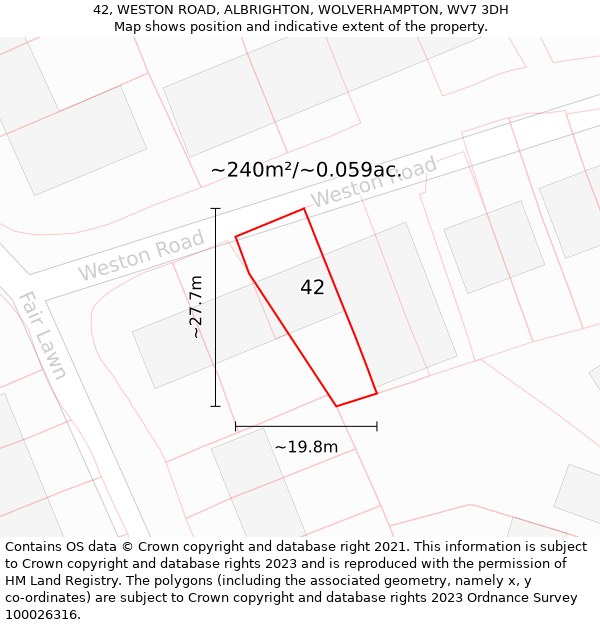 42, WESTON ROAD, ALBRIGHTON, WOLVERHAMPTON, WV7 3DH: Plot and title map