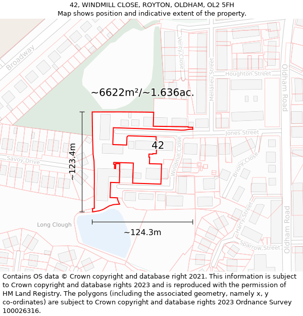 42, WINDMILL CLOSE, ROYTON, OLDHAM, OL2 5FH: Plot and title map