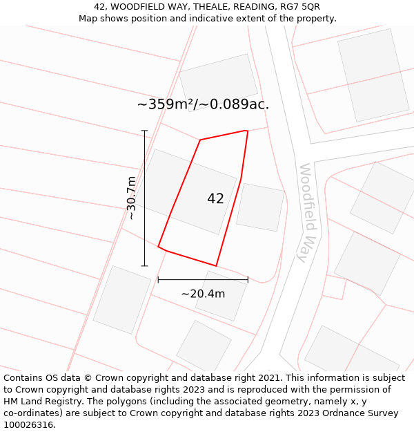 42, WOODFIELD WAY, THEALE, READING, RG7 5QR: Plot and title map