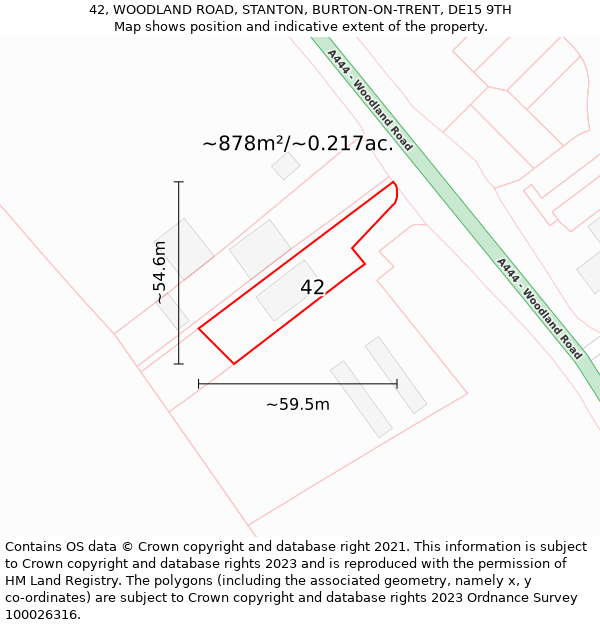 42, WOODLAND ROAD, STANTON, BURTON-ON-TRENT, DE15 9TH: Plot and title map