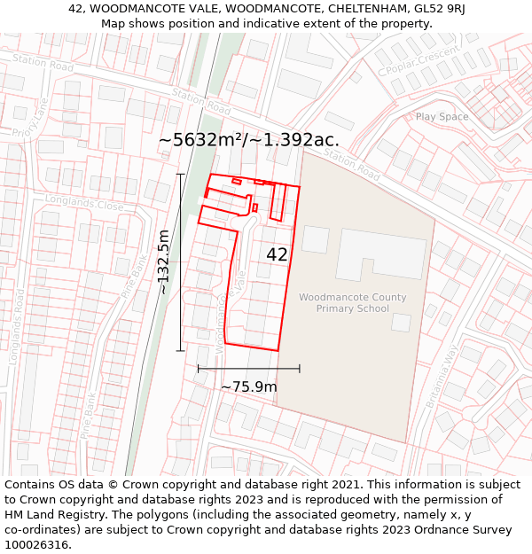 42, WOODMANCOTE VALE, WOODMANCOTE, CHELTENHAM, GL52 9RJ: Plot and title map