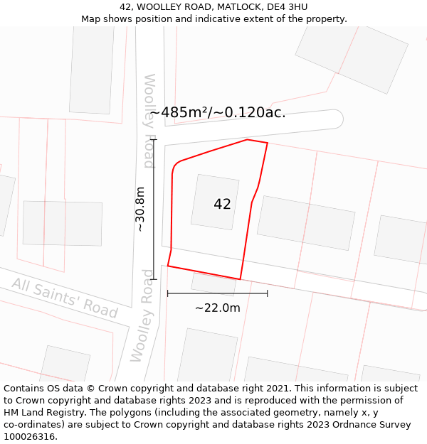 42, WOOLLEY ROAD, MATLOCK, DE4 3HU: Plot and title map