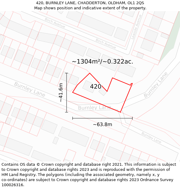 420, BURNLEY LANE, CHADDERTON, OLDHAM, OL1 2QS: Plot and title map