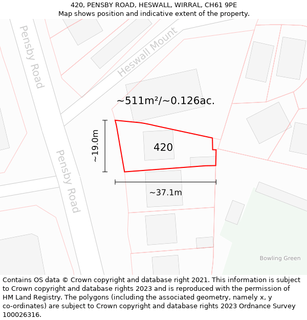 420, PENSBY ROAD, HESWALL, WIRRAL, CH61 9PE: Plot and title map