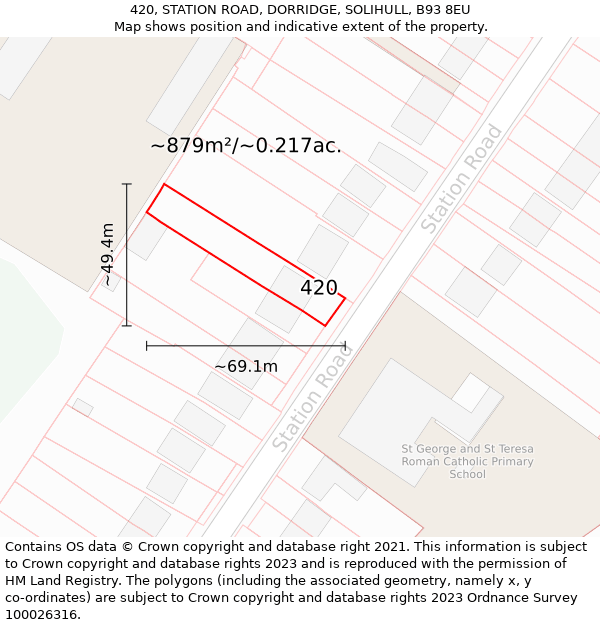 420, STATION ROAD, DORRIDGE, SOLIHULL, B93 8EU: Plot and title map