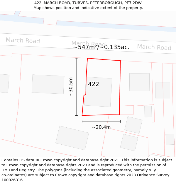 422, MARCH ROAD, TURVES, PETERBOROUGH, PE7 2DW: Plot and title map