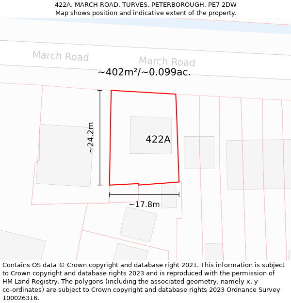 422A, MARCH ROAD, TURVES, PETERBOROUGH, PE7 2DW: Plot and title map