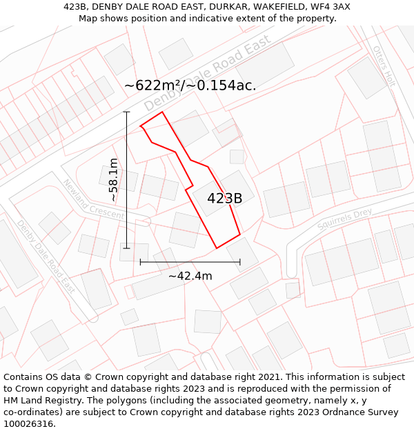 423B, DENBY DALE ROAD EAST, DURKAR, WAKEFIELD, WF4 3AX: Plot and title map
