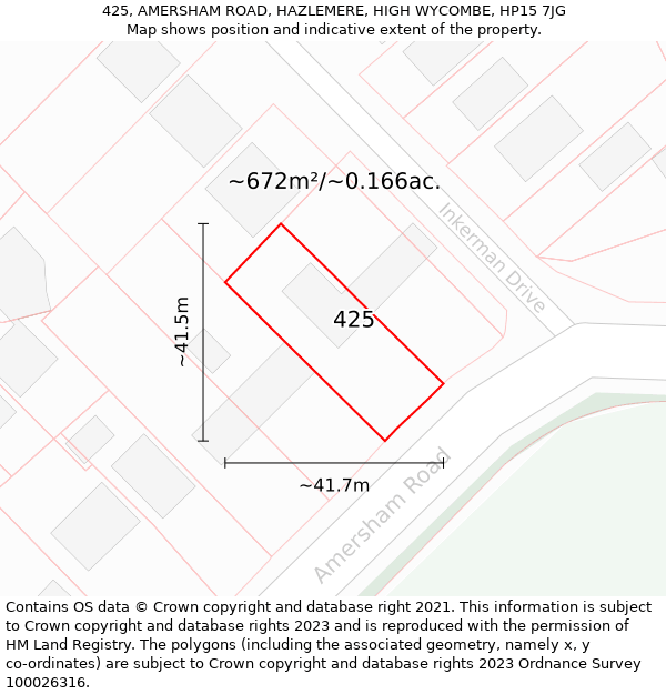 425, AMERSHAM ROAD, HAZLEMERE, HIGH WYCOMBE, HP15 7JG: Plot and title map