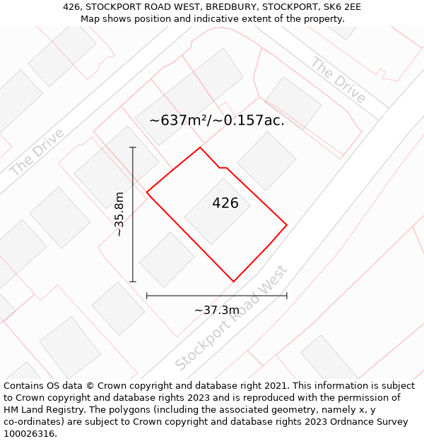 426, STOCKPORT ROAD WEST, BREDBURY, STOCKPORT, SK6 2EE: Plot and title map