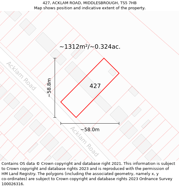 427, ACKLAM ROAD, MIDDLESBROUGH, TS5 7HB: Plot and title map