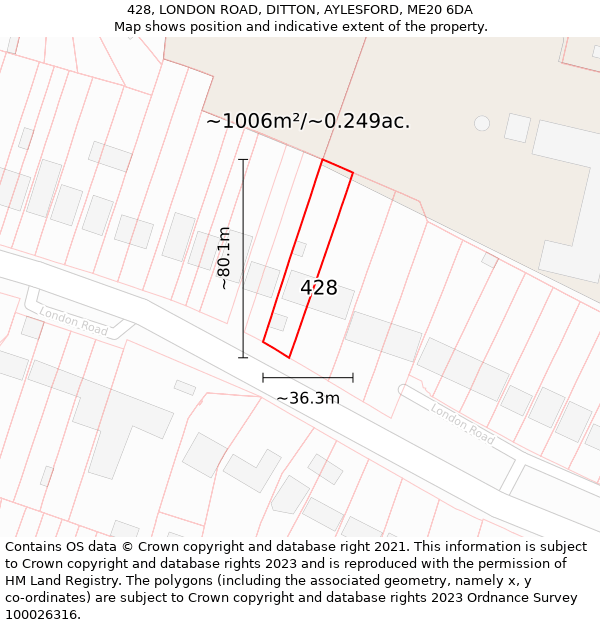 428, LONDON ROAD, DITTON, AYLESFORD, ME20 6DA: Plot and title map