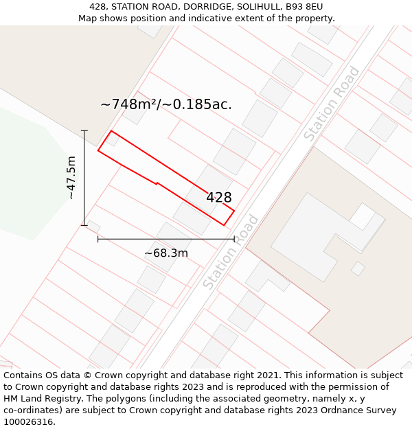 428, STATION ROAD, DORRIDGE, SOLIHULL, B93 8EU: Plot and title map