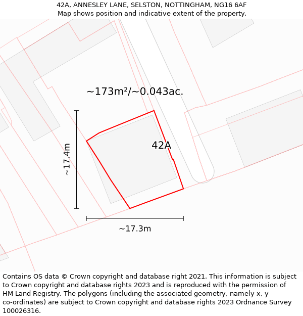 42A, ANNESLEY LANE, SELSTON, NOTTINGHAM, NG16 6AF: Plot and title map