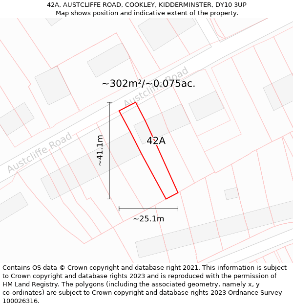 42A, AUSTCLIFFE ROAD, COOKLEY, KIDDERMINSTER, DY10 3UP: Plot and title map