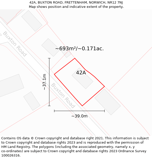 42A, BUXTON ROAD, FRETTENHAM, NORWICH, NR12 7NJ: Plot and title map