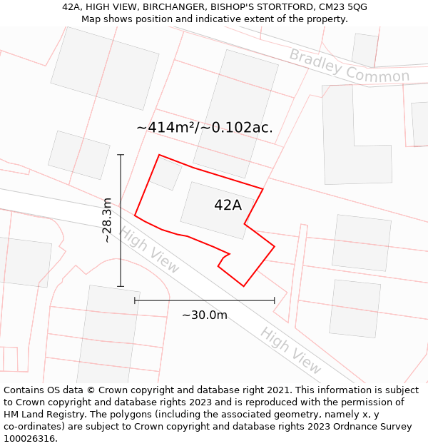 42A, HIGH VIEW, BIRCHANGER, BISHOP'S STORTFORD, CM23 5QG: Plot and title map