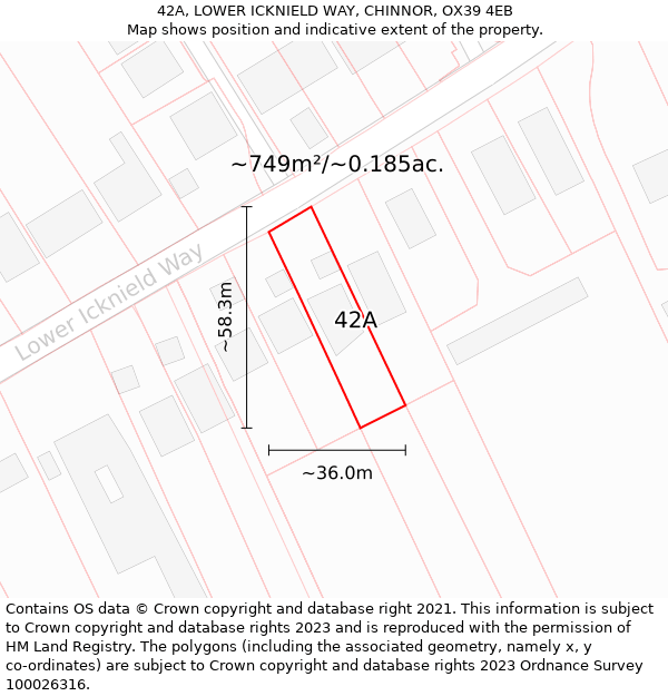 42A, LOWER ICKNIELD WAY, CHINNOR, OX39 4EB: Plot and title map