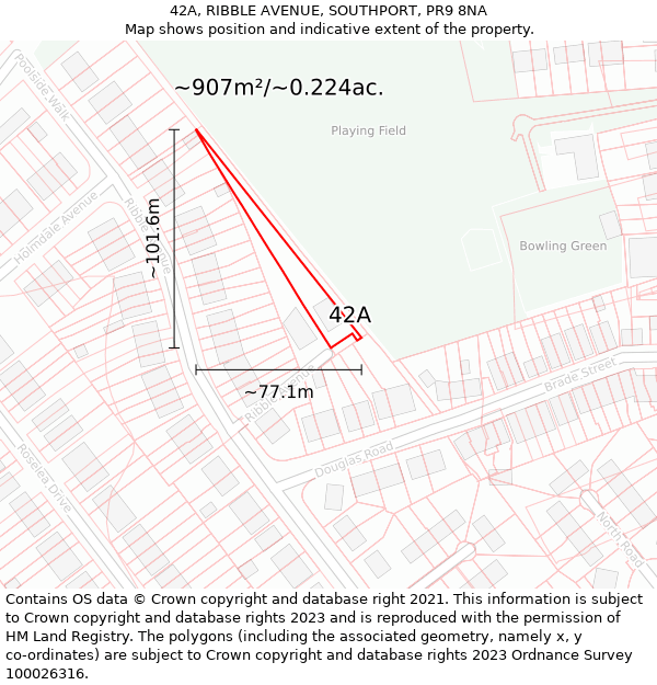 42A, RIBBLE AVENUE, SOUTHPORT, PR9 8NA: Plot and title map