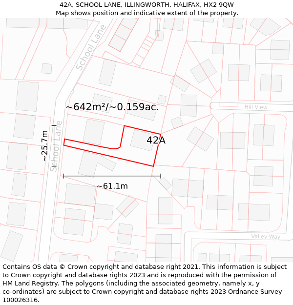 42A, SCHOOL LANE, ILLINGWORTH, HALIFAX, HX2 9QW: Plot and title map