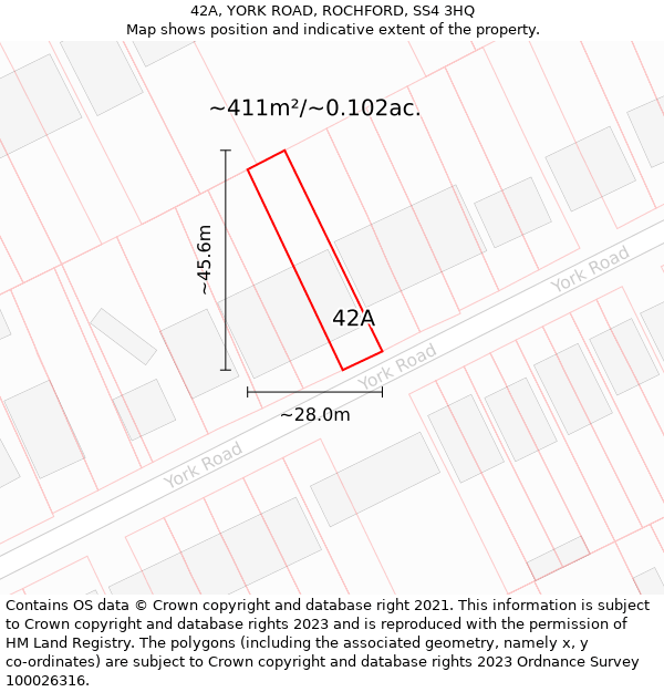 42A, YORK ROAD, ROCHFORD, SS4 3HQ: Plot and title map