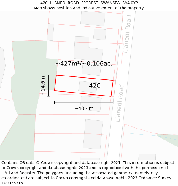 42C, LLANEDI ROAD, FFOREST, SWANSEA, SA4 0YP: Plot and title map