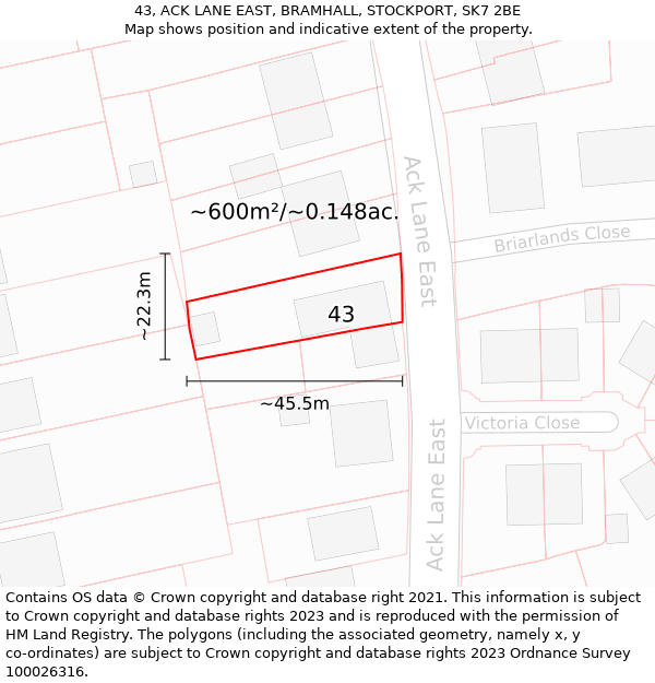 43, ACK LANE EAST, BRAMHALL, STOCKPORT, SK7 2BE: Plot and title map