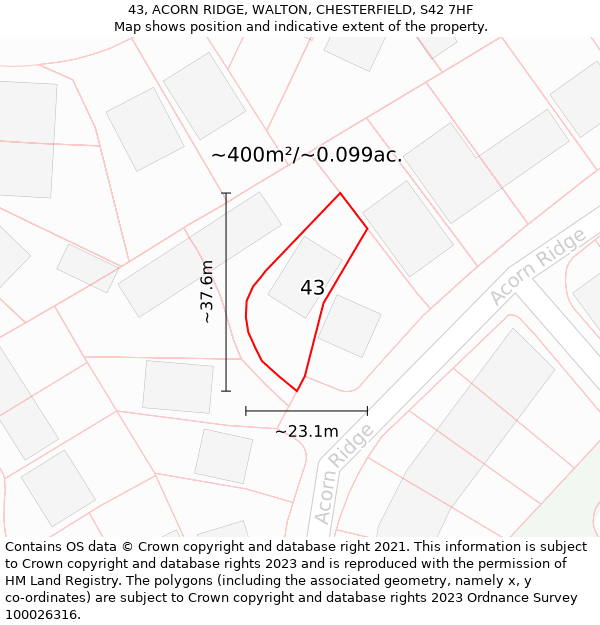 43, ACORN RIDGE, WALTON, CHESTERFIELD, S42 7HF: Plot and title map