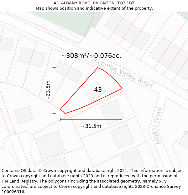 43, ALBANY ROAD, PAIGNTON, TQ3 1BZ: Plot and title map