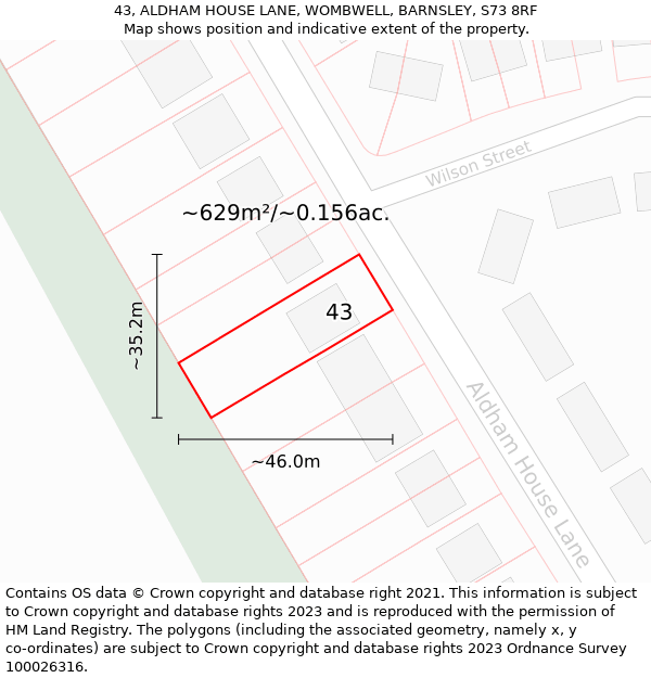 43, ALDHAM HOUSE LANE, WOMBWELL, BARNSLEY, S73 8RF: Plot and title map