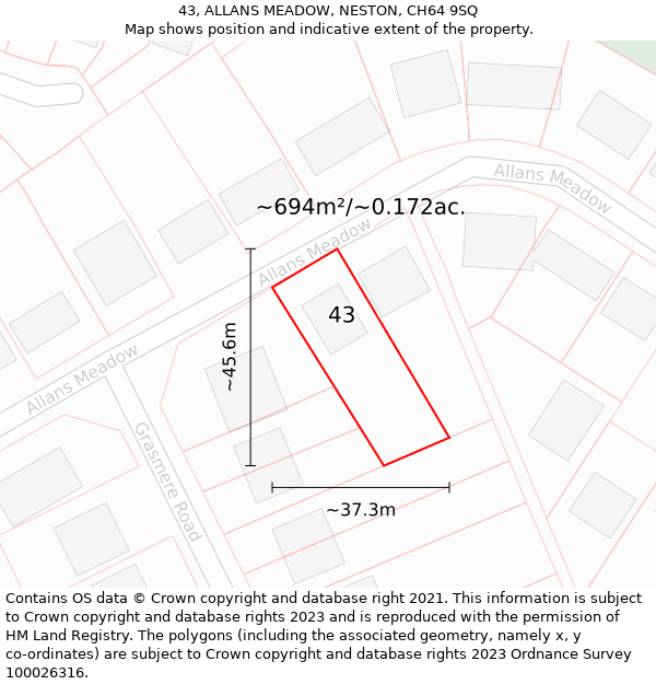 43, ALLANS MEADOW, NESTON, CH64 9SQ: Plot and title map