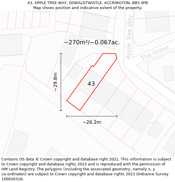 43, APPLE TREE WAY, OSWALDTWISTLE, ACCRINGTON, BB5 0FB: Plot and title map