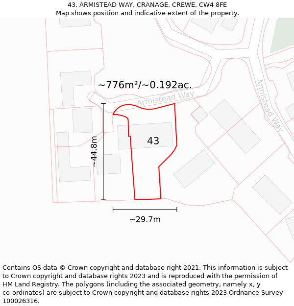 43, ARMISTEAD WAY, CRANAGE, CREWE, CW4 8FE: Plot and title map