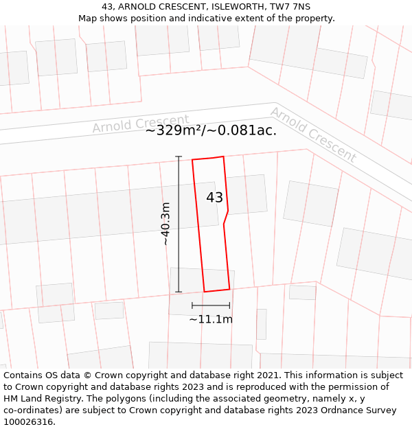 43, ARNOLD CRESCENT, ISLEWORTH, TW7 7NS: Plot and title map