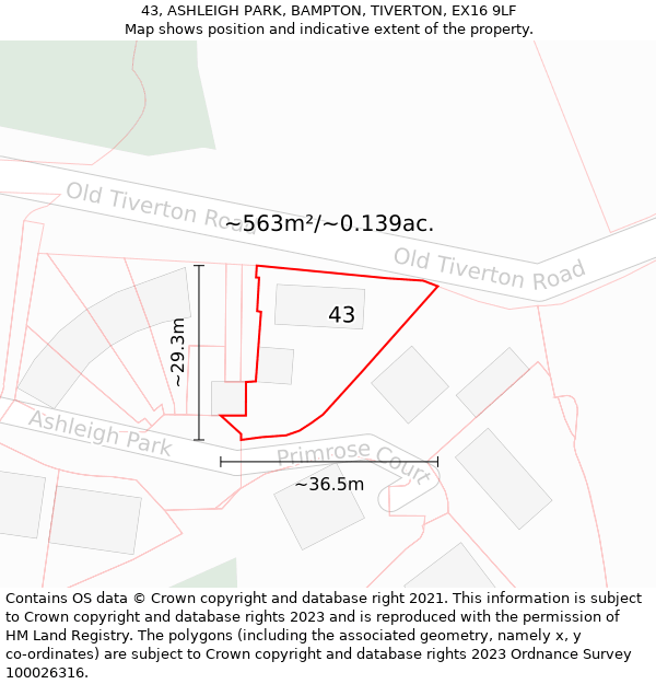 43, ASHLEIGH PARK, BAMPTON, TIVERTON, EX16 9LF: Plot and title map