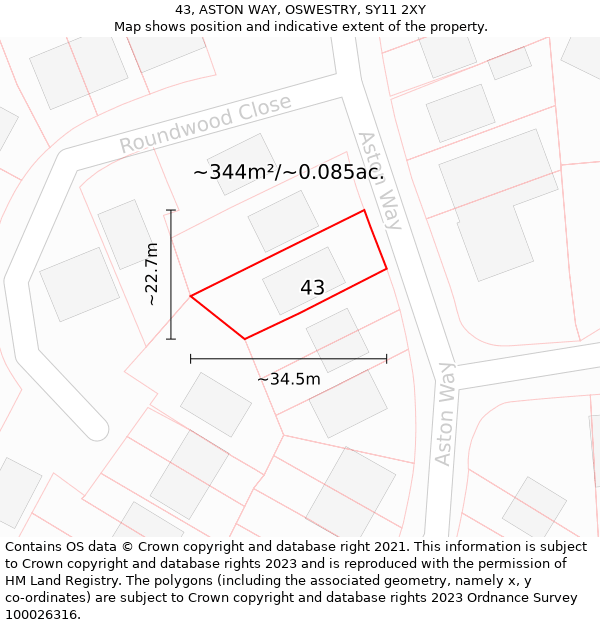 43, ASTON WAY, OSWESTRY, SY11 2XY: Plot and title map