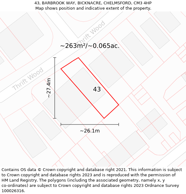 43, BARBROOK WAY, BICKNACRE, CHELMSFORD, CM3 4HP: Plot and title map