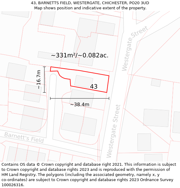 43, BARNETTS FIELD, WESTERGATE, CHICHESTER, PO20 3UD: Plot and title map