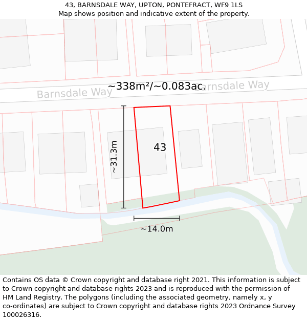 43, BARNSDALE WAY, UPTON, PONTEFRACT, WF9 1LS: Plot and title map